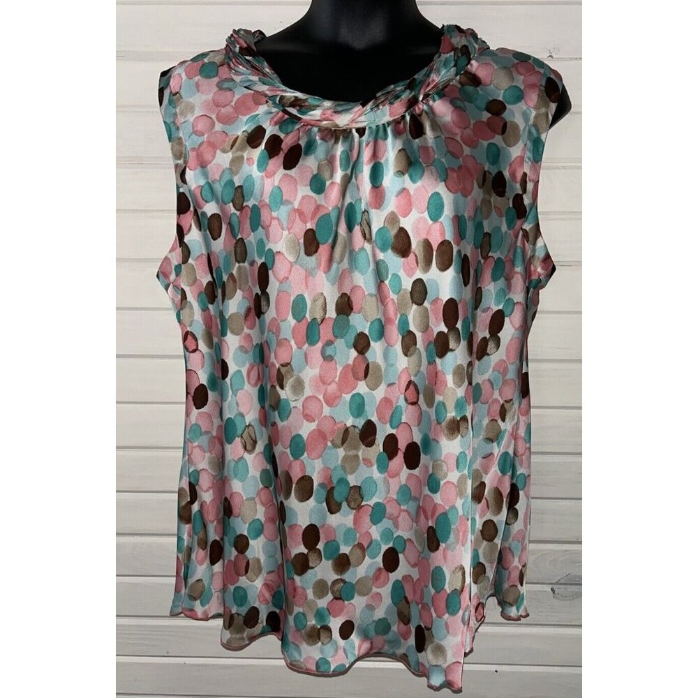 Zac & Rachel Sz PLUS 3X Pink Taupe Dappled Dots Sleeveless Blouse Tunic EUC - Picture 2 of 9